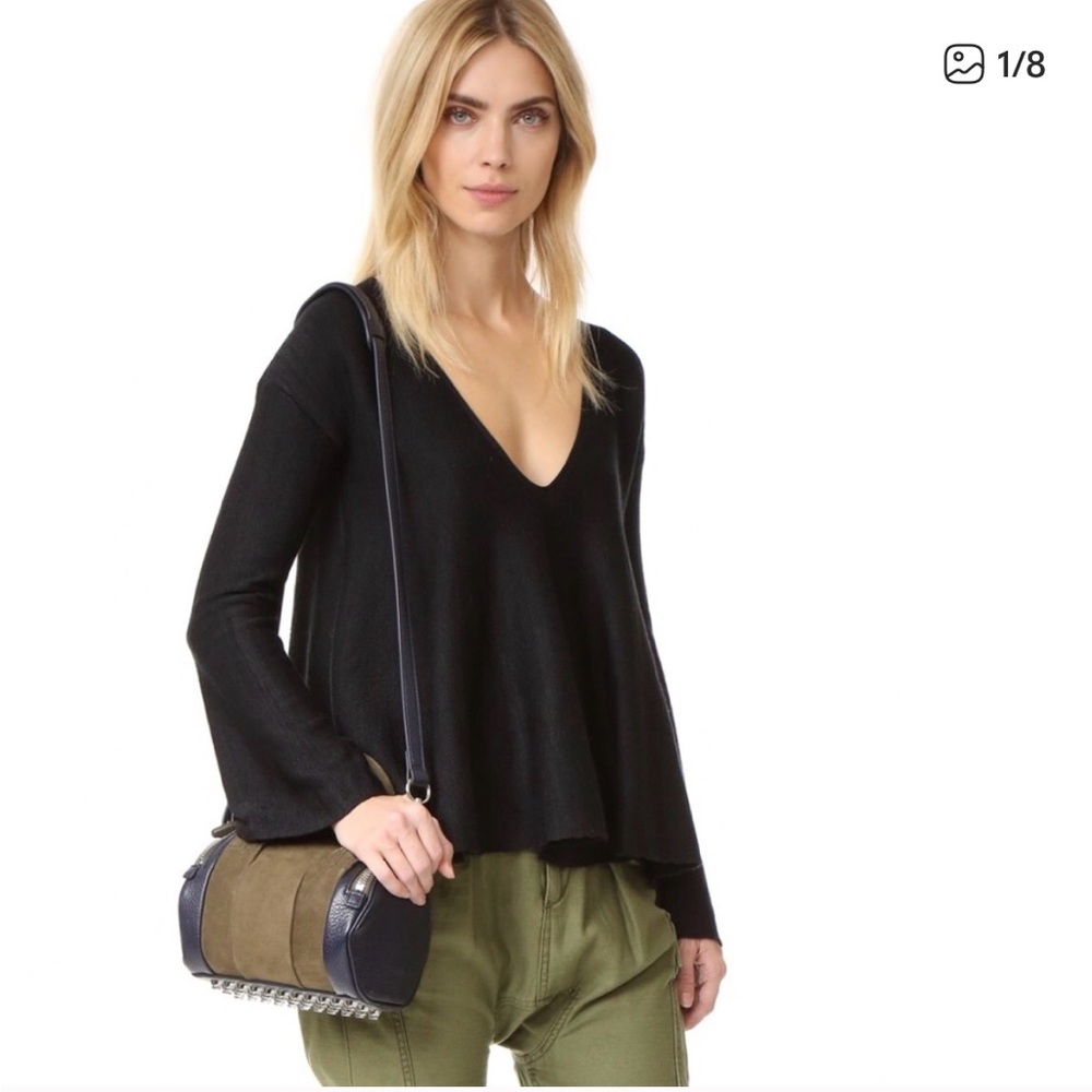 Free People Black V-Neck Sundae Flare Sleeve Sweater